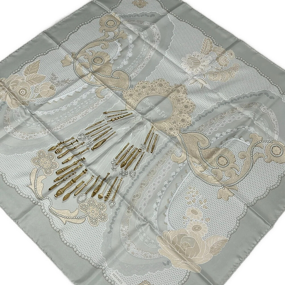 Hermes Carre 90 Light Gray Beige Multi #358600H67B